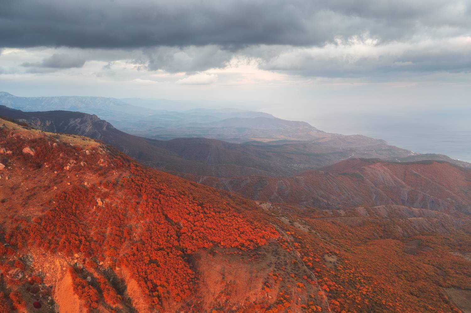 крым, демерджи, россия, аэрофотосъемка, горы, закат, осень, пейзаж, море, рельеф, Олеся Боева