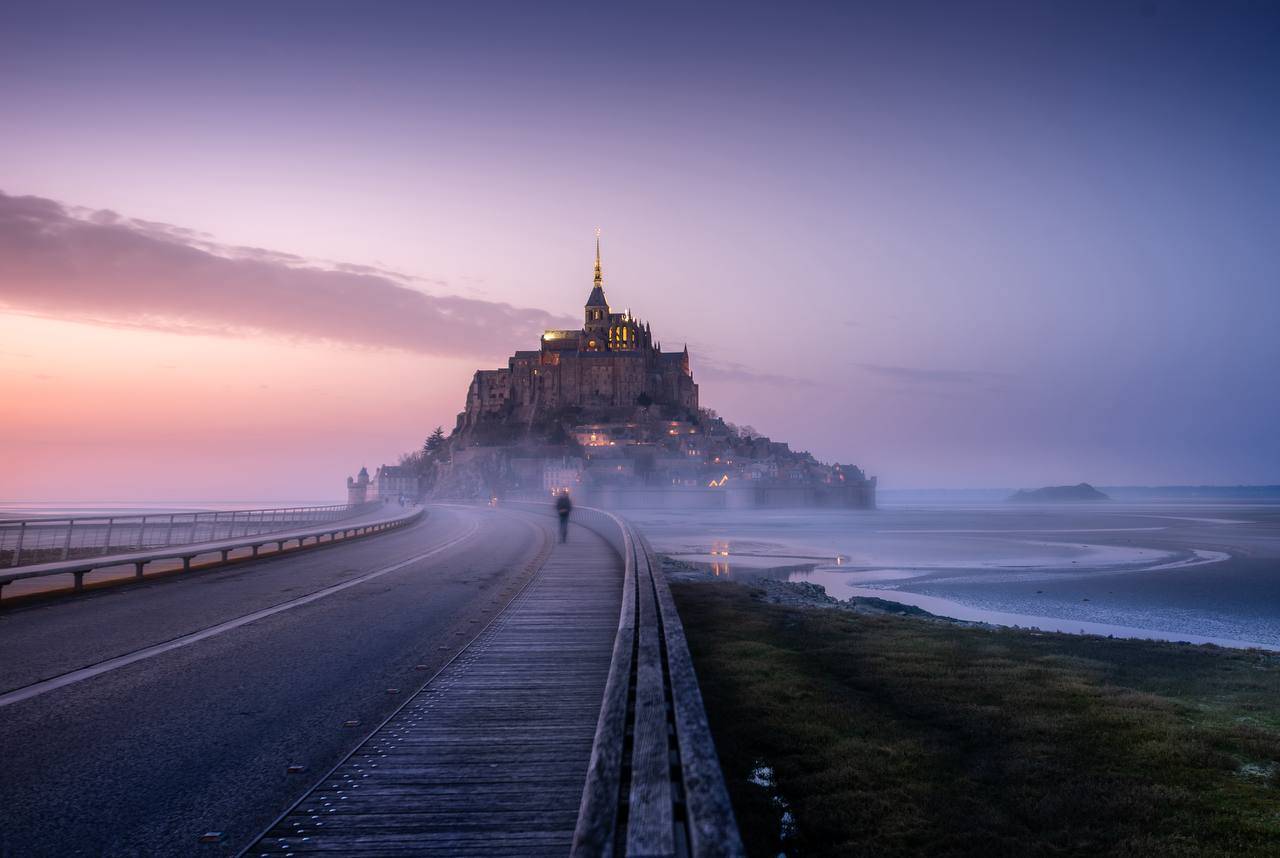 аббатство, замок, франция, мон сан-мишель, закат, рассвет, нормандия, Екатерина Хлебникова