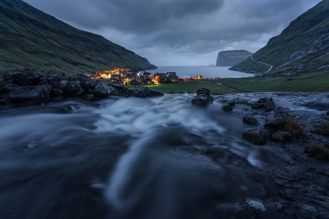 landscape, nature, evening, river, sea, seacoast, rocks, bay, пейзаж, faroeislands, Александър Александров