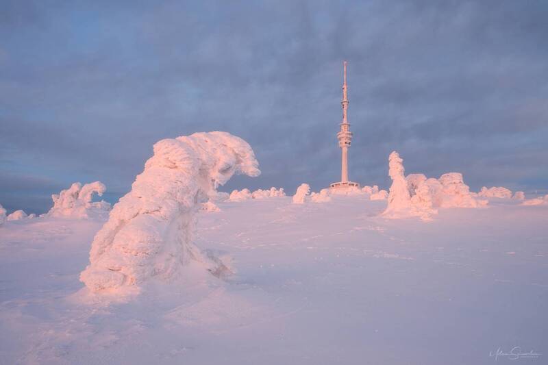 sunset, mountain, ice Transmiter Praděd after sunset фото превью