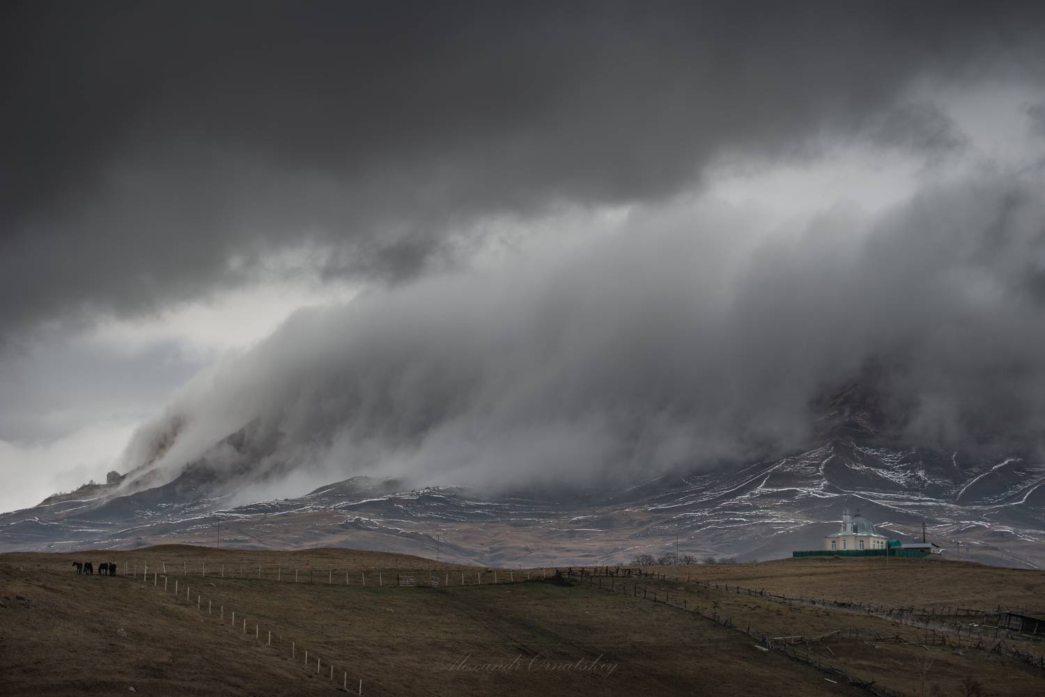 пейзж, мечеть, облака, горы, Alexander Ornatskiy