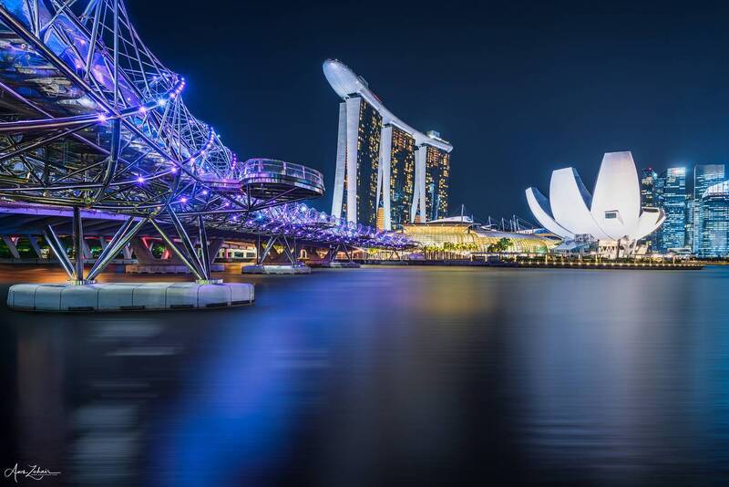 singapore, city, cityscape, architecture, travel, photography, outdoor, night, light The Helix Bridge фото превью