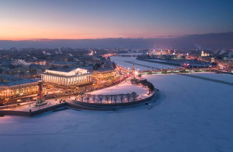 санкт-петербург, река, нева, стрелка в.о., закат, вечер Зимний Петербург. Вид на Стрелку Васильевского острова фото превью