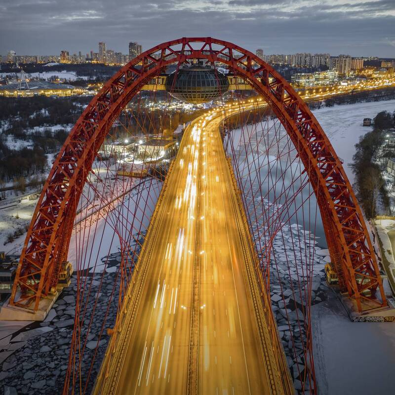 живописный мост, река москва, мост, ледоход, москва, красивая москва, аэросъемка, вид сверху Живописный мост во время ледохода на реке Москва фото превью