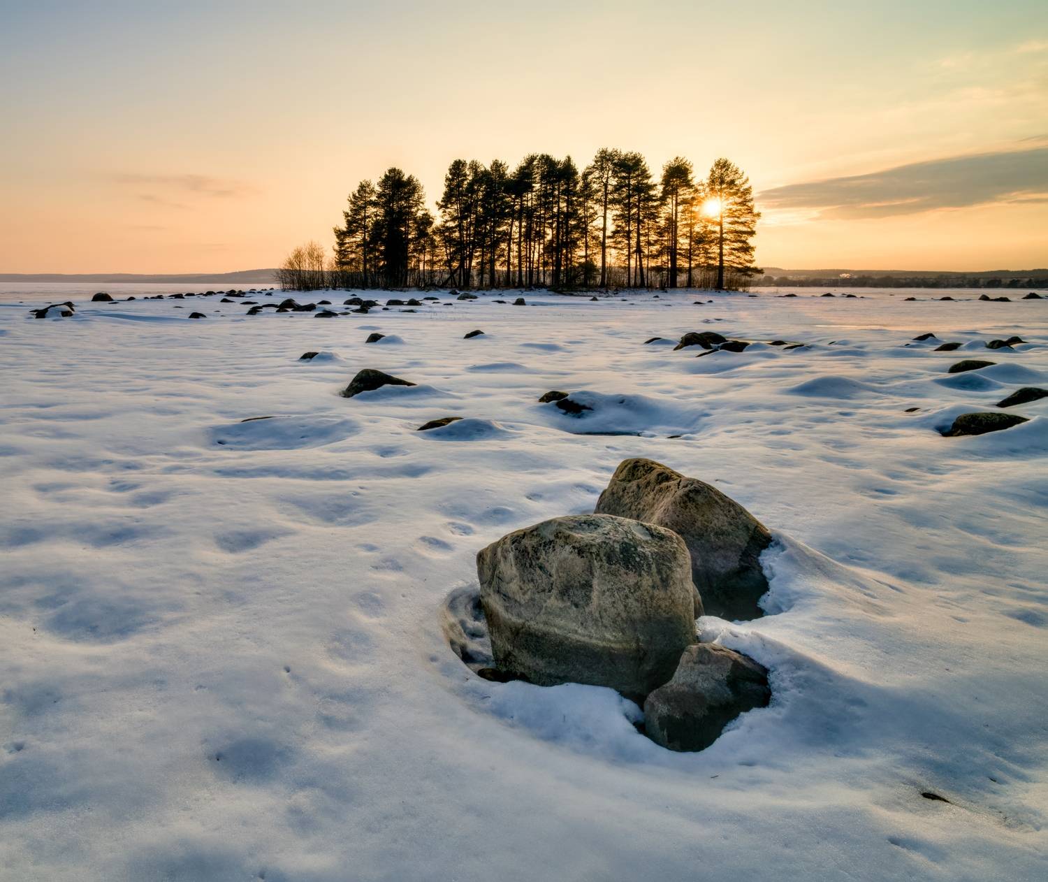 снег, весна, закат, озеро, карелия, камни, вал, Igor Shishpanov
