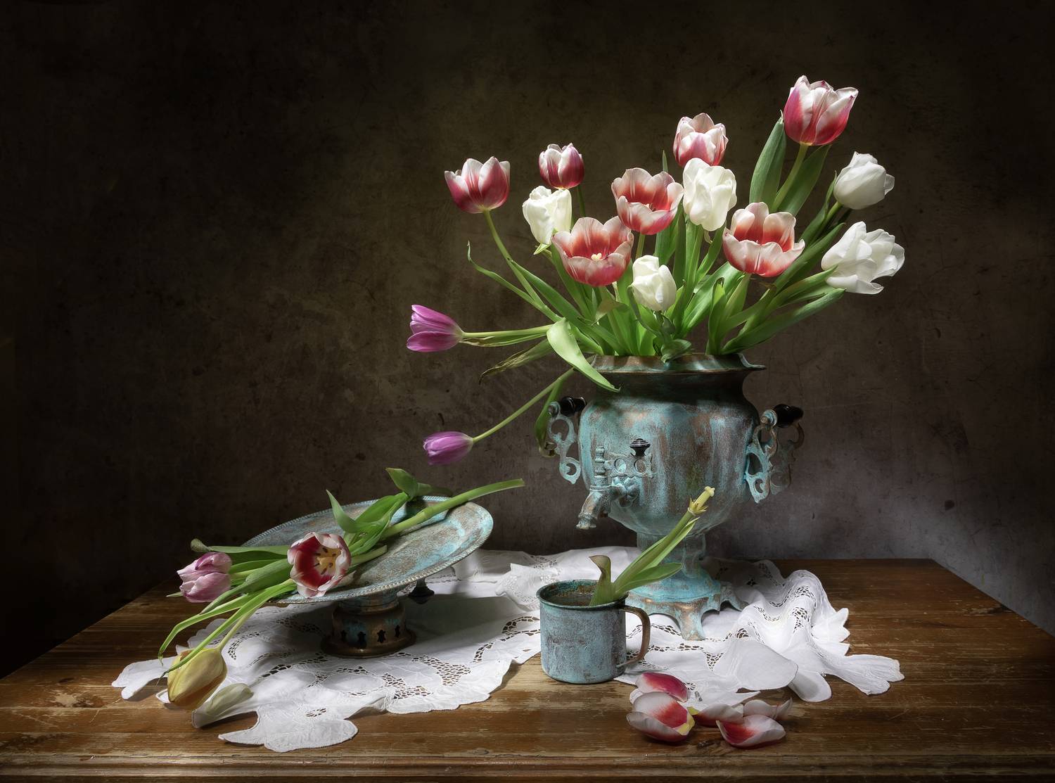 натюрморт, самовар, тюльпаны, Татьяна Феденкова