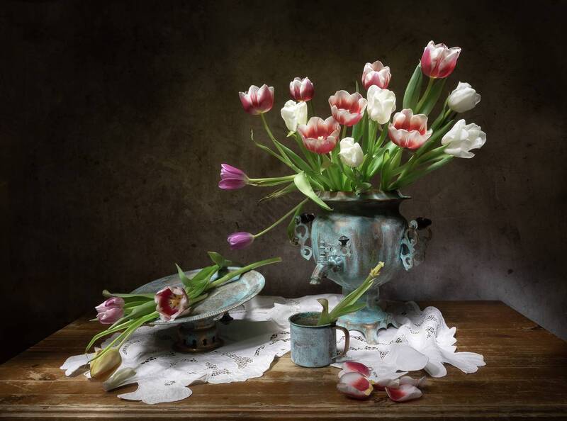 натюрморт, самовар, тюльпаны Тюльпановое настроение) фото превью