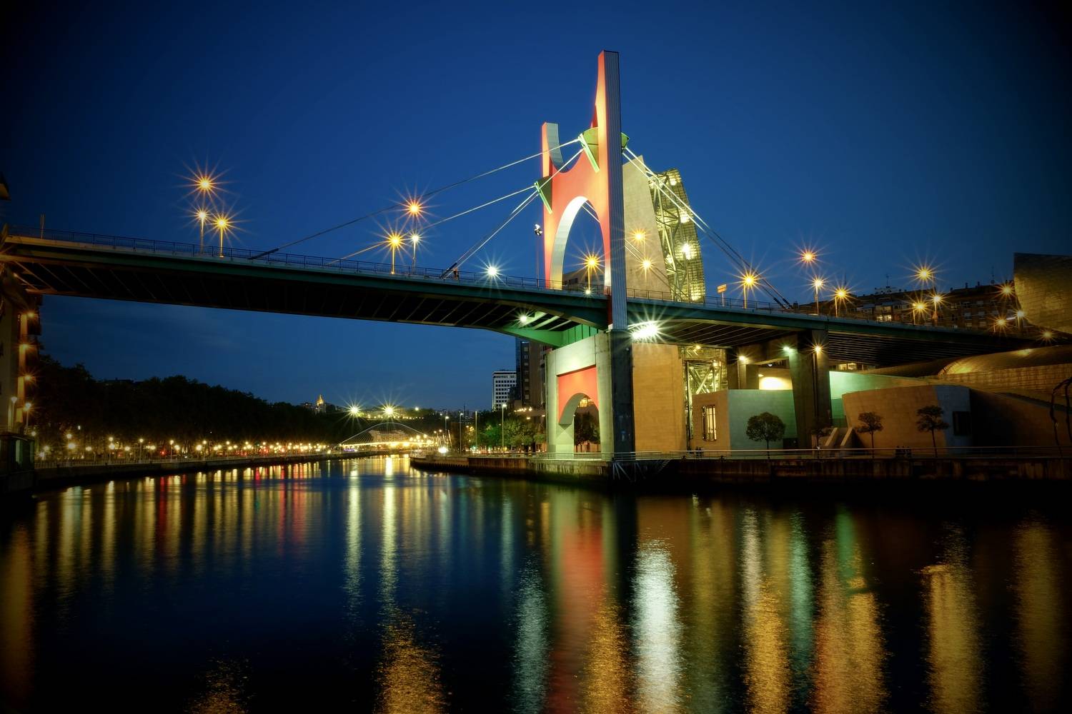 City/Architecture, Bilbao, Spania, Night, Colorful, reflection, Povarova Ree Svetlana