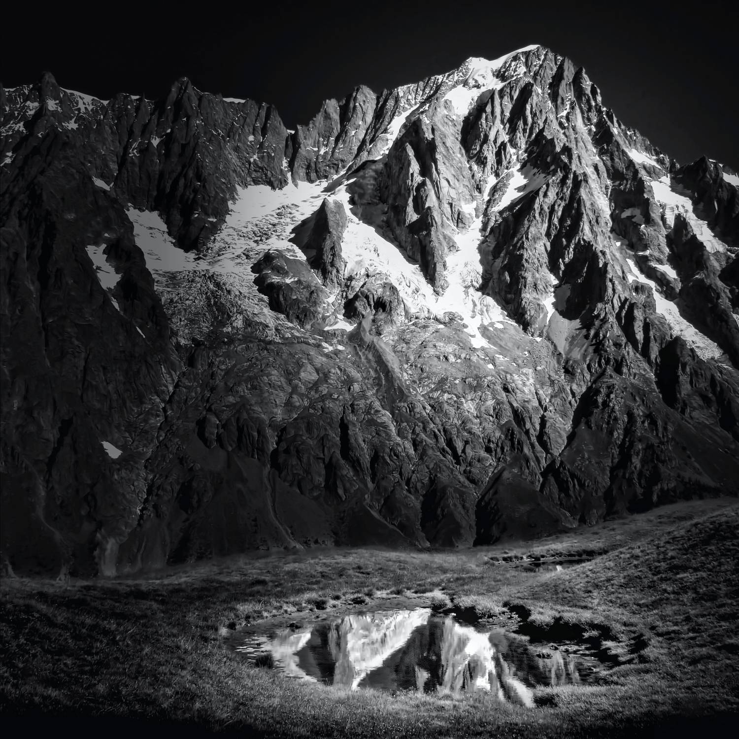 mountain, blackandwhite, square, peak, alps, landscape, water, av peteghium