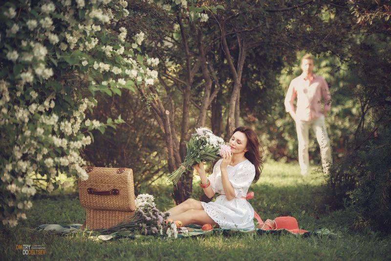 пикник, девушка, парень, парк, цветы Пикник... фото превью