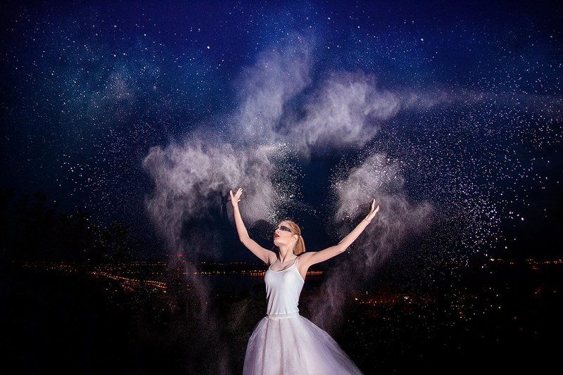 Звездное небо, Звезды, Мука, Ночная съемка, Съемка с мукой на улице Рассыпая звезды фото превью