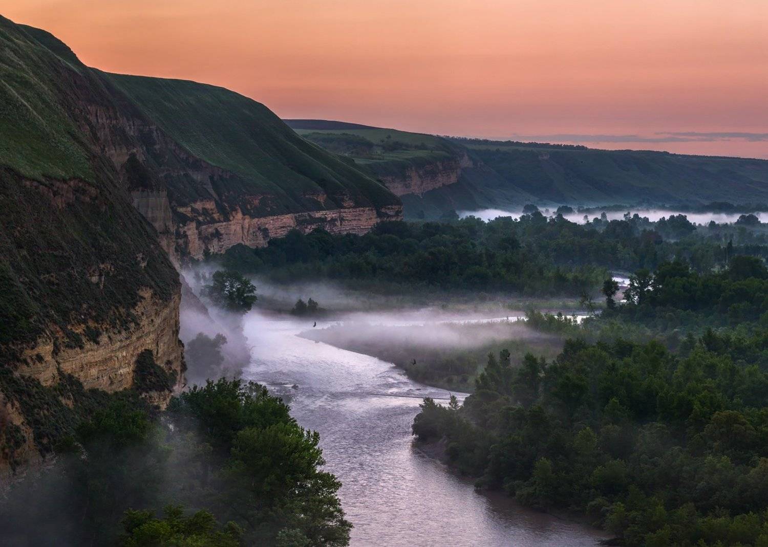 Берег, Весна, Рассвет, Река Кубань, Ставроольский край, Туман, Лашков Фёдор