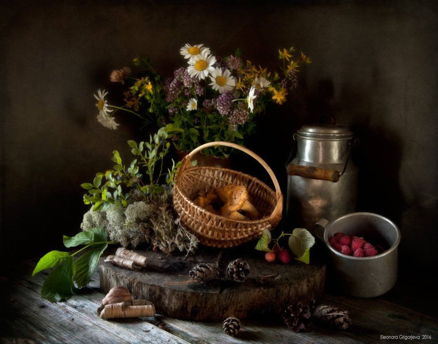 Грбы, Лестница, Лисички, Малина, Натюрморт, Тихая охота, Цветы, Черника, Ягоды, Eleonora Grigorjeva