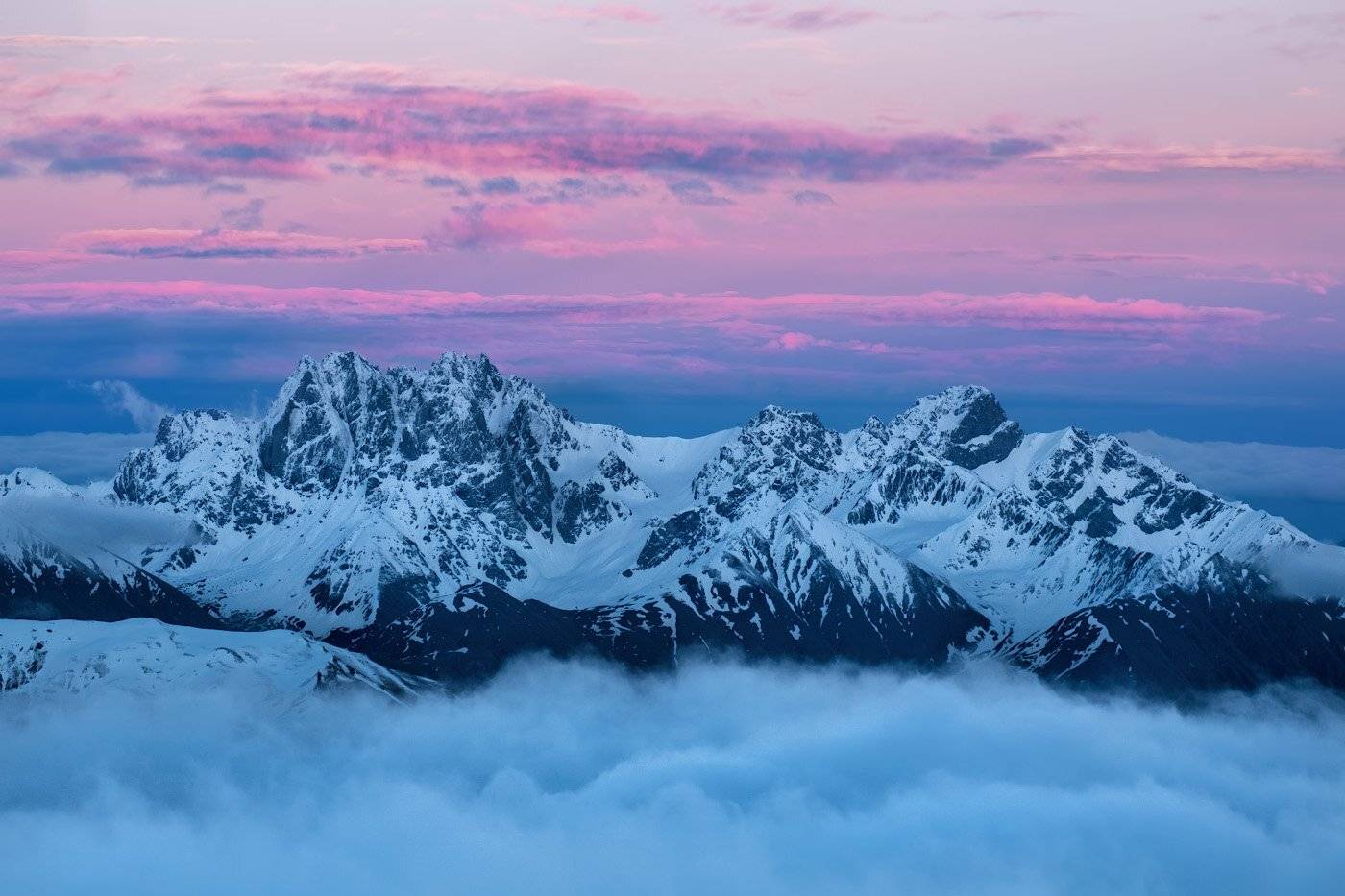 Горы, Закат, Небо, Облака, Пейзаж, Снег, Dmitriy  Baginskiy