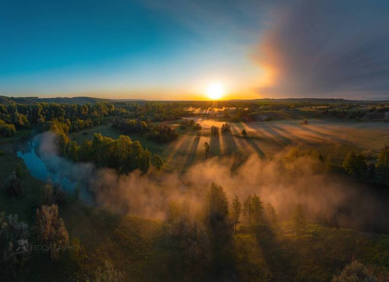 белгородская область, белогорье, май, весна, весенний, луг, туман, туманное, рассвет, оранжевый, лучи, солнце, зелёный, небо Туманный рассвет фото превью