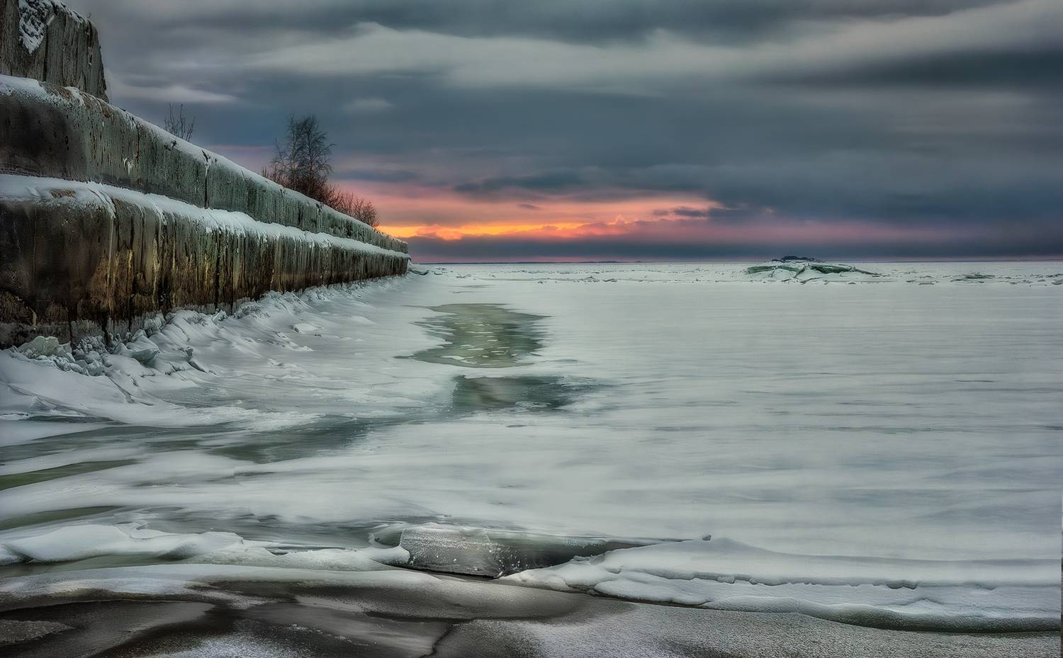 зима, залив, закат, Рубинова Елена