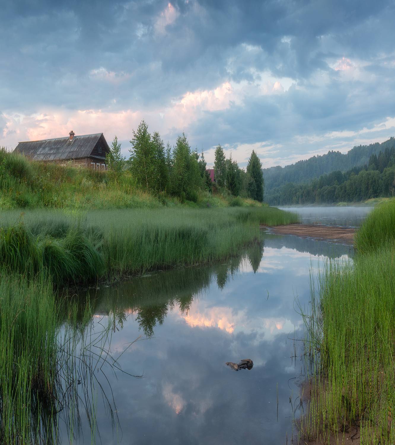 вепсский лес, деревня, река, утро, природа, пейзаж, рассвет, туман, ленинградская область, Павел Ващенков