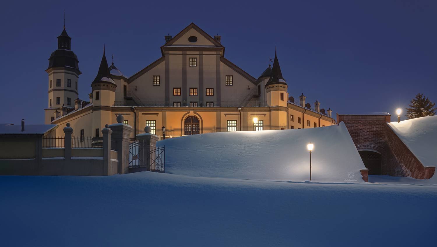 ночь, зима, замок, архитектура, путешествия, Анатолий Кудрявцев