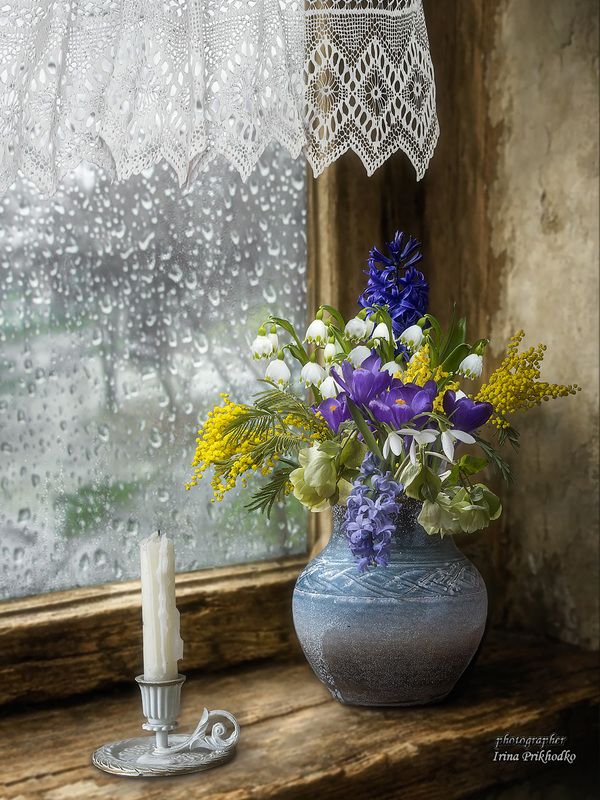 нтюрморт, рустикальный стиль, деревенский, винтажный интерьер, букеты, цветы, весна Весенний дождь в деревне фото превью