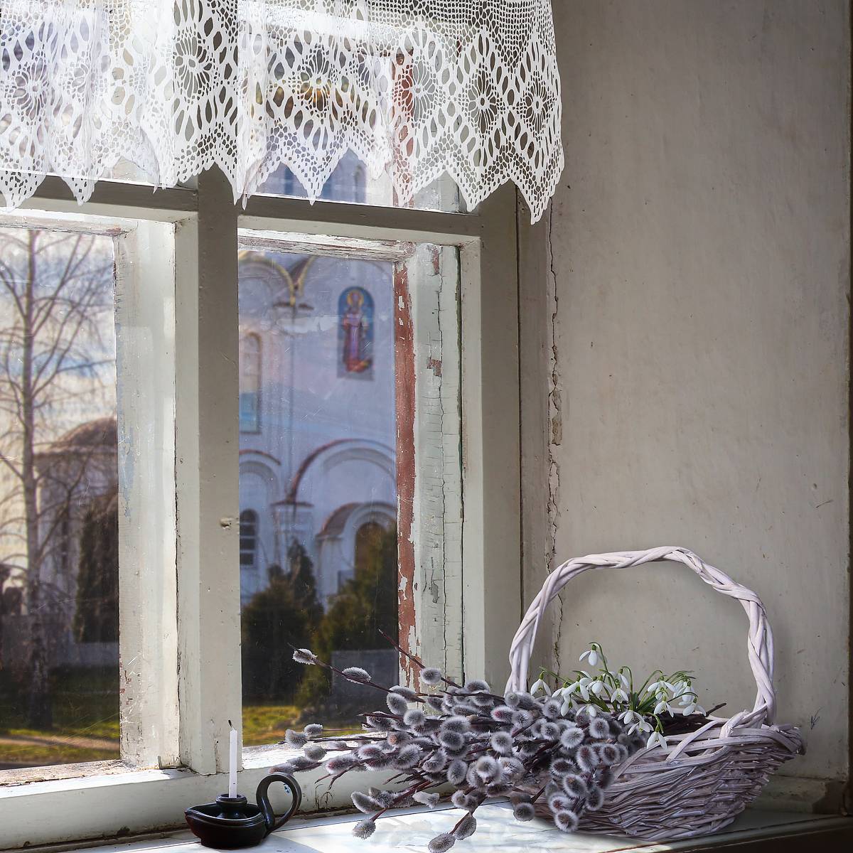 натюрморт, деревня, Вербное Воскресенье, окно, Приходько Ирина
