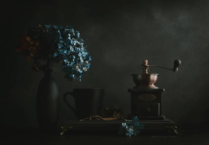 цветы гортензии и чашка кофе.., цветы, кофе, гортензия, натюрморт, still life Цветы гортензии и чашка кофе фото превью