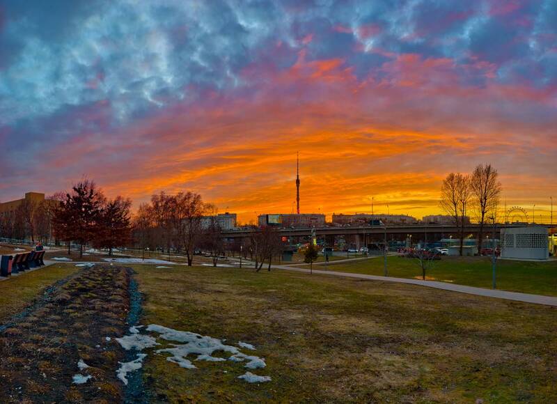 закат, вднх, весна, сумерки, останкинская башня, алексеевская горка, проспект мира  фото превью