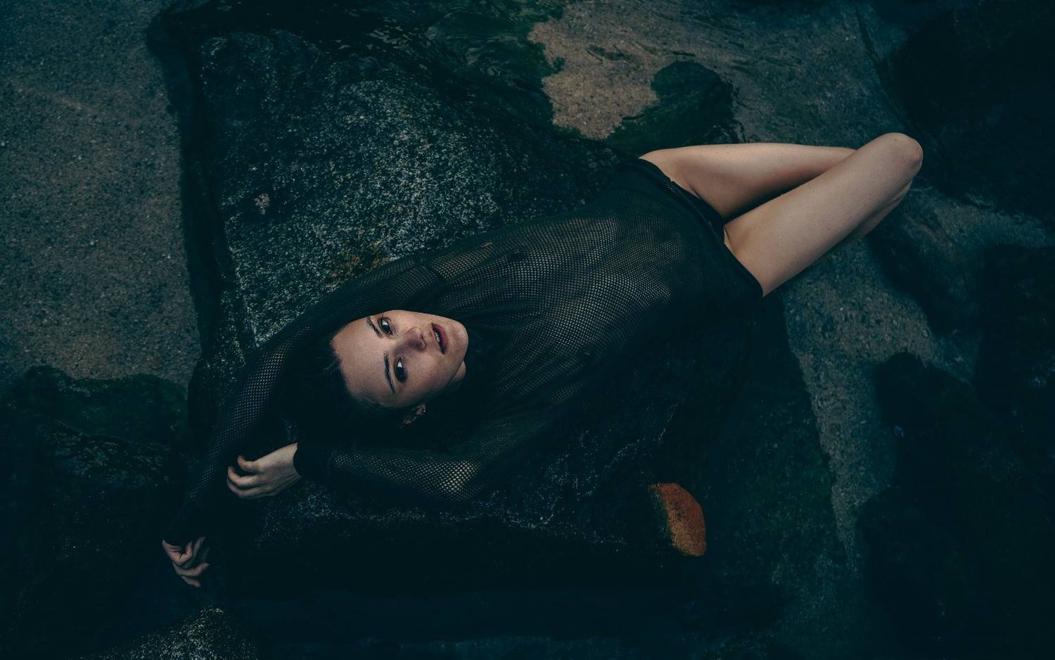 beach, rocks, back, model,  Jean