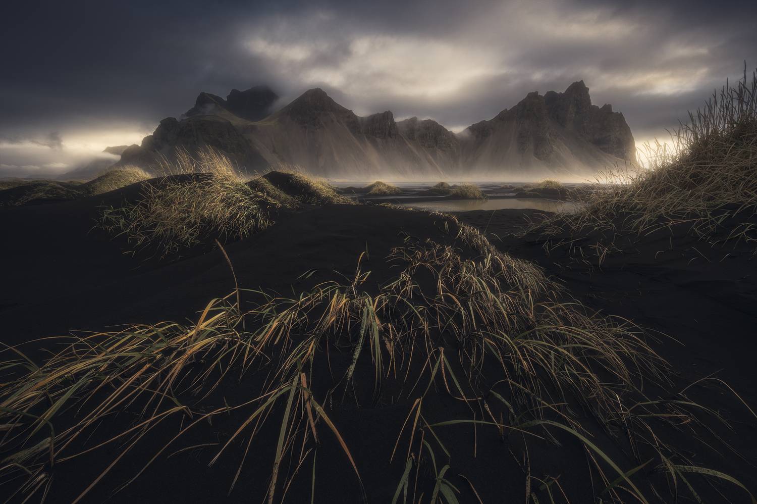 iceland, landscape, nature, mountains, clouds, sun, sunrise, stokksnes, vestrahorn, Emanuel Scarponi