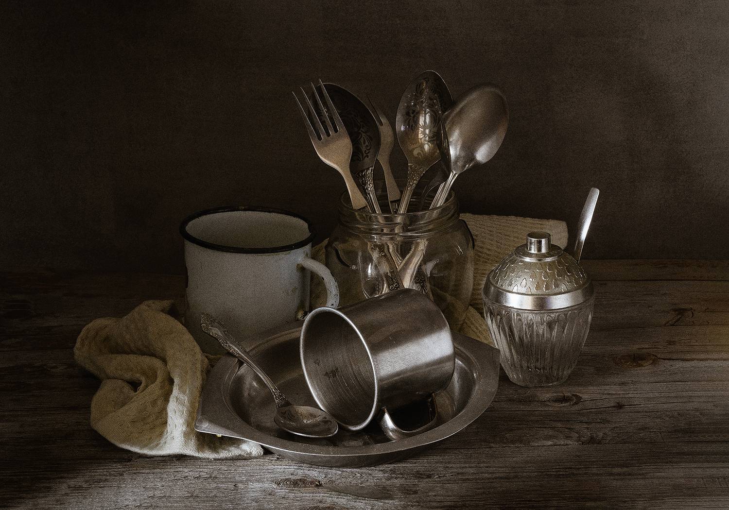 кружка, тарелка, банка, ложка, вилка, тряпка, Алексей Бычков