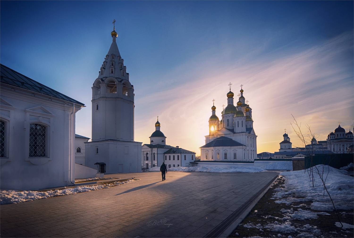 храмы, закат, человек, Вера Петри