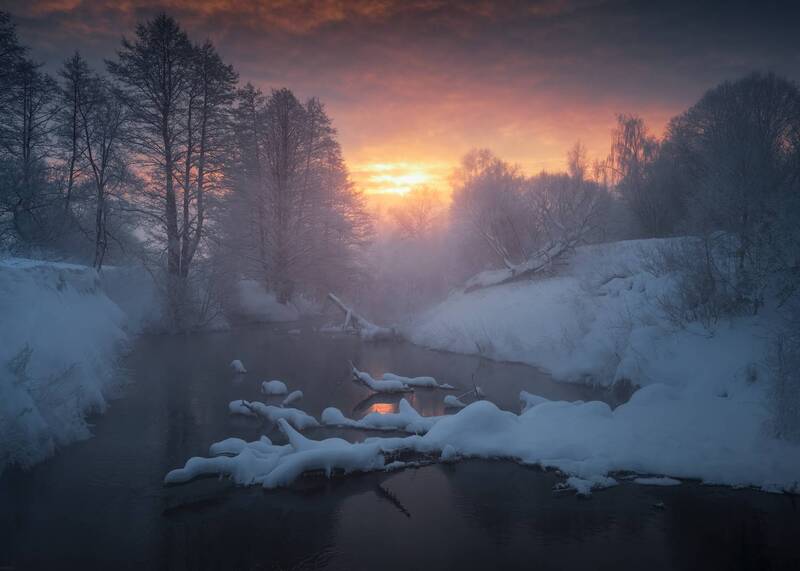 листвянка, река, мороз, зима, рассвет, рязанская область Листвянка фото превью