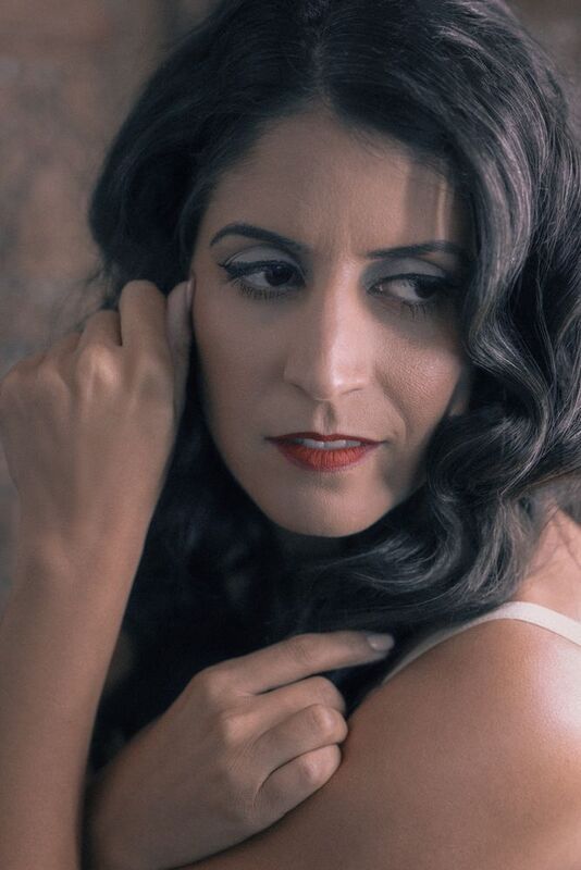 portrait, woman, beauty, glamour, red, lips, desaturated, selective, color, brunette, curls, vintage, hollywood, moody, shadows Crimson Whisper in the Shadows (Nirit 16) фото превью