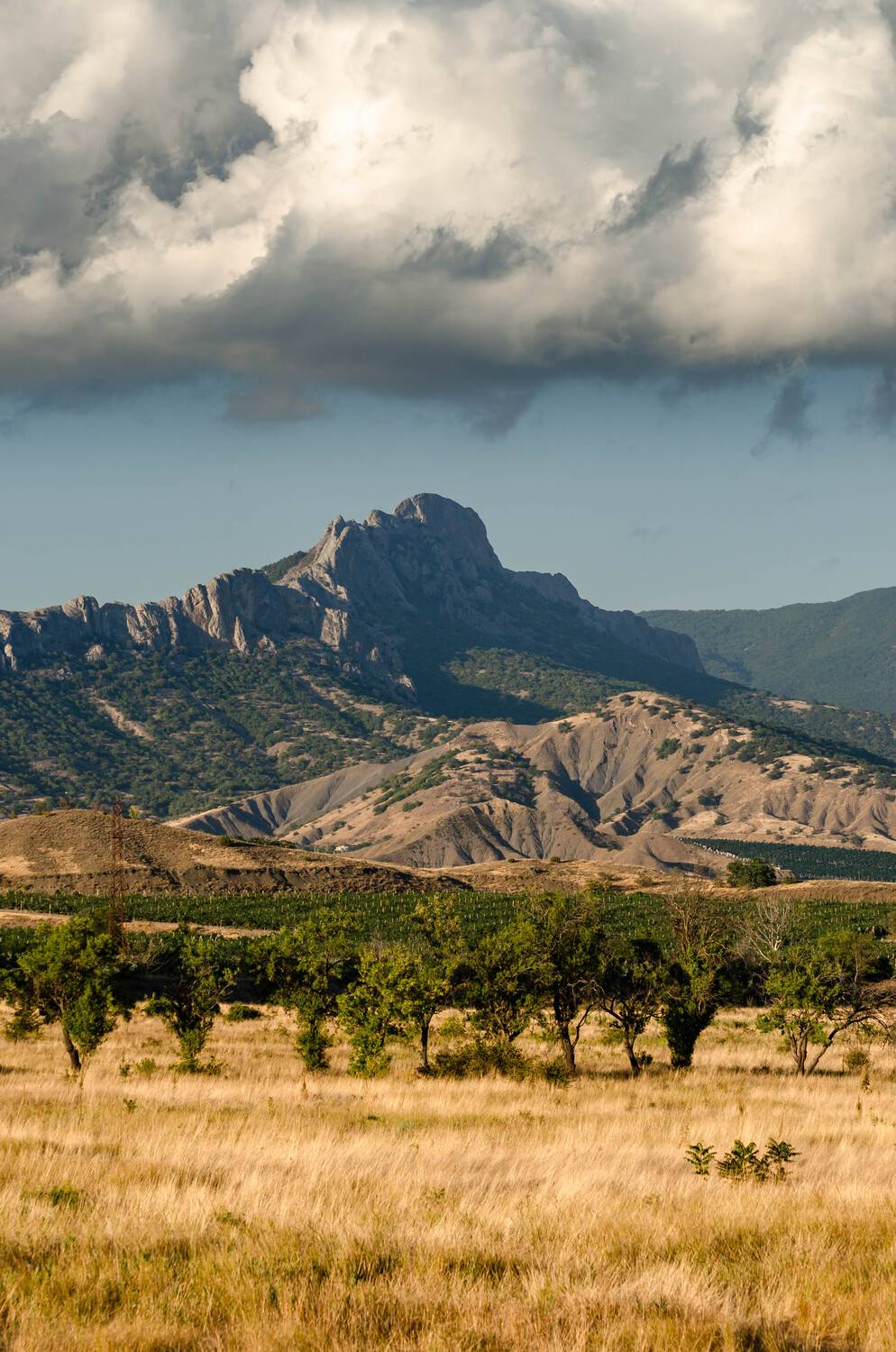 пейзаж, landscape, горы, mountain, закат, sunset, облака, clouds, небо, sky, крым, mountains, деревья, trees, Alexey S