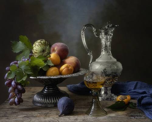 Натюрморт с фруктами и вином