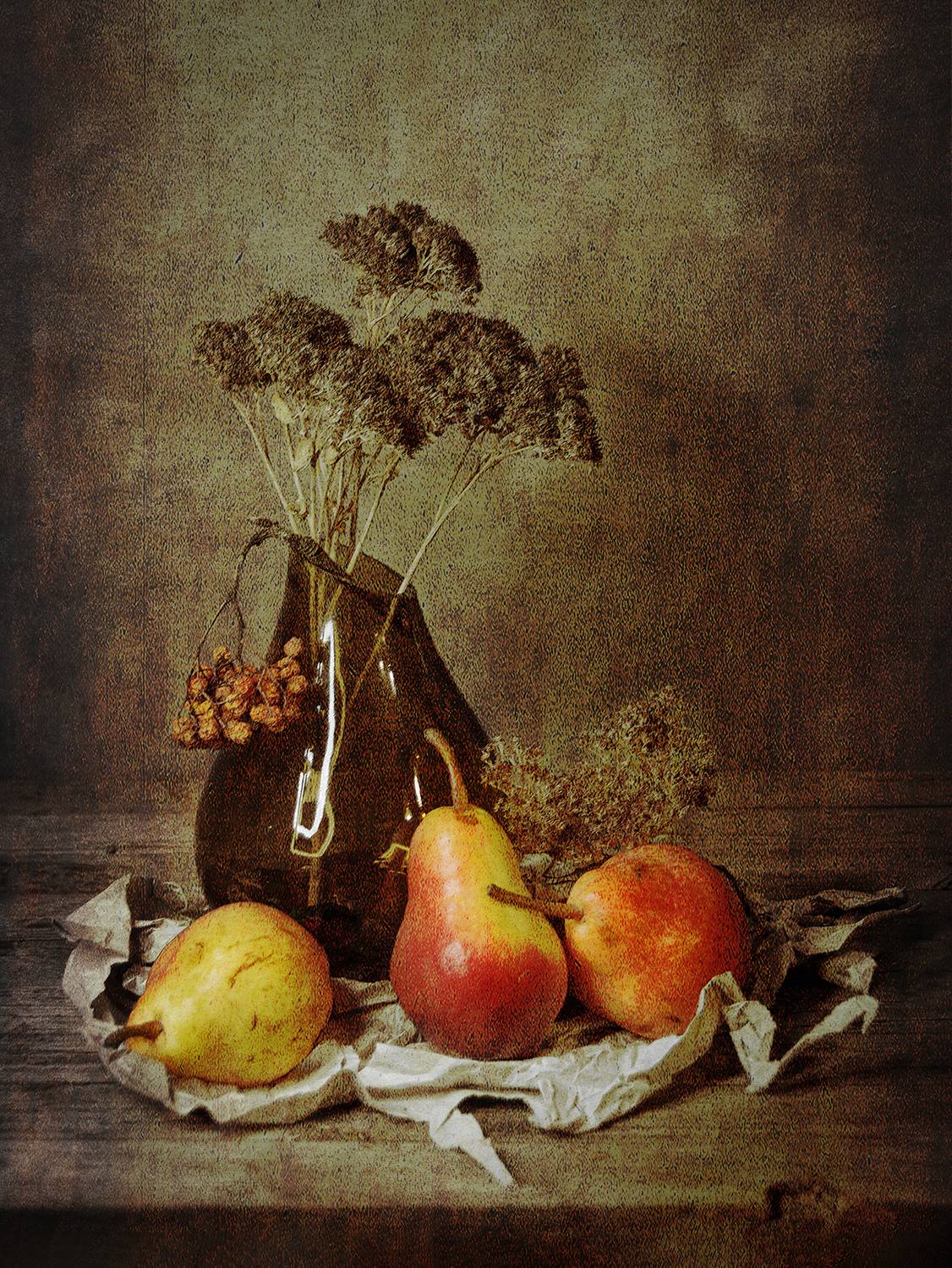 груши, ваза, сухоцвет, бумага, Алексей Бычков