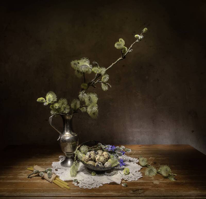 натюрморт, верба, яйца, свечи Вербное... фото превью