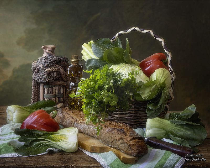 натюрморт, овощи Натюрморт с хлебом и овощами фото превью