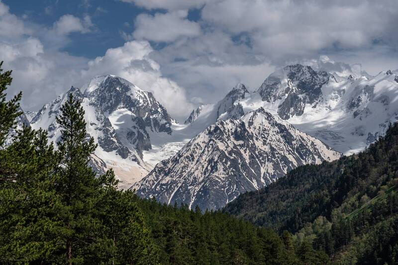 приэльбрусье, кавказ, горы, облака, лес  фото превью