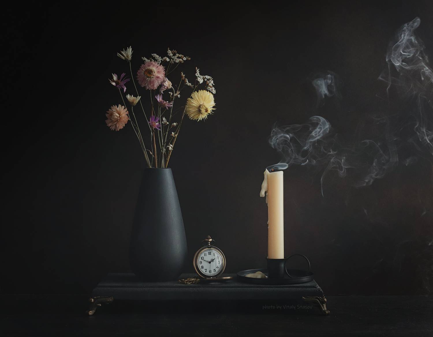 clock, and flowers., still life, moment, and flowers, Стасов Виталий