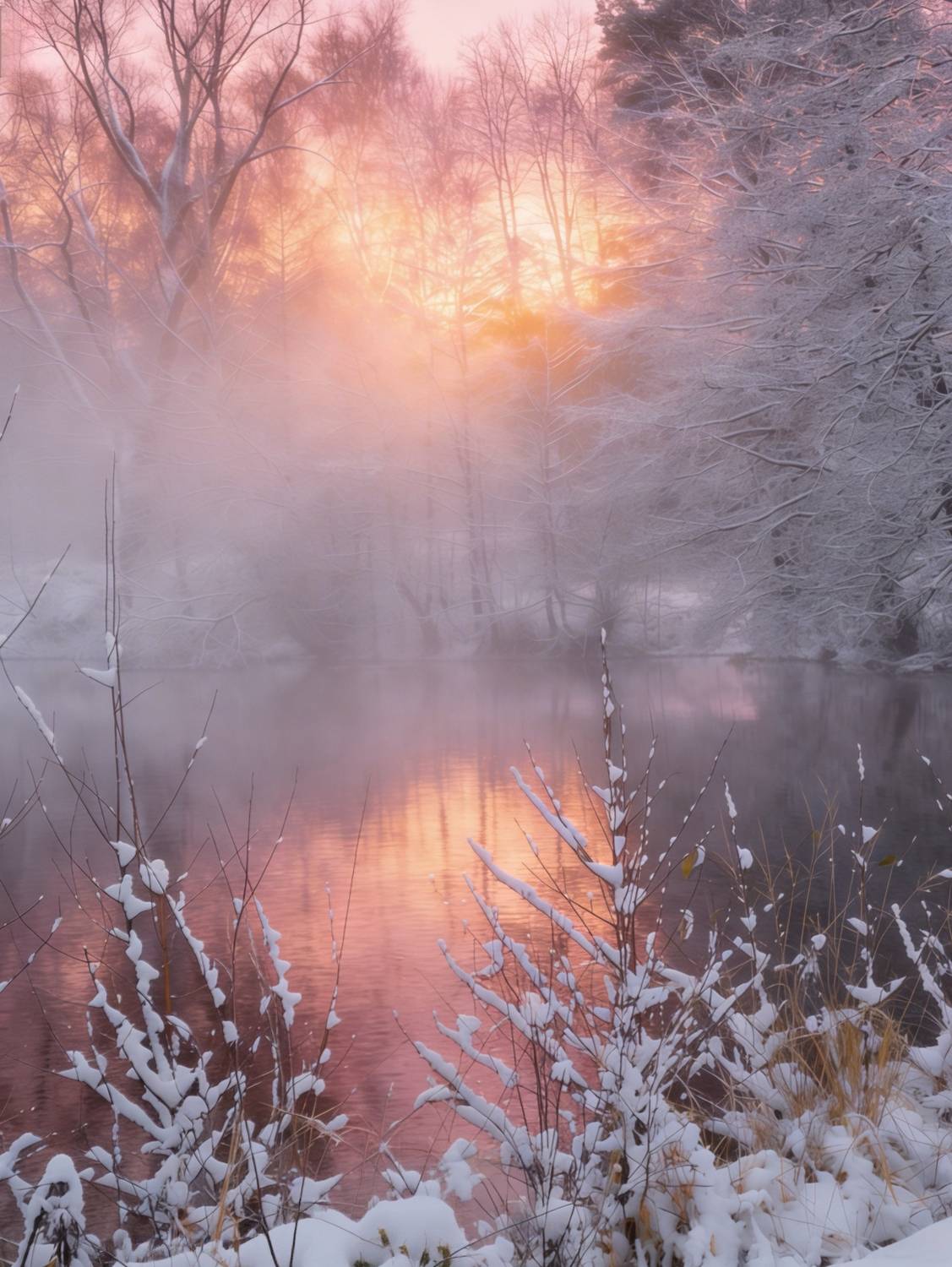 зима, winter, sunset, landscape, nature, закат, пейзаж, природа, пруд, Julia Kaissa
