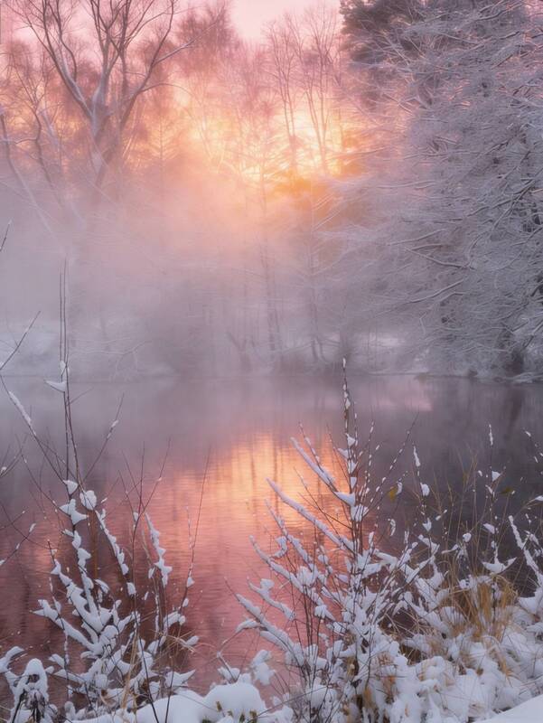 зима, winter, sunset, landscape, nature, закат, пейзаж, природа, пруд *** фото превью