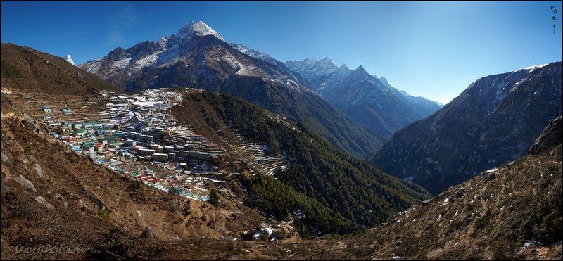 непал, гималаи, трек к бл эвереста, nepal, himalaya, trek to bc everest, панорама, panorama Намче Базар. фото превью