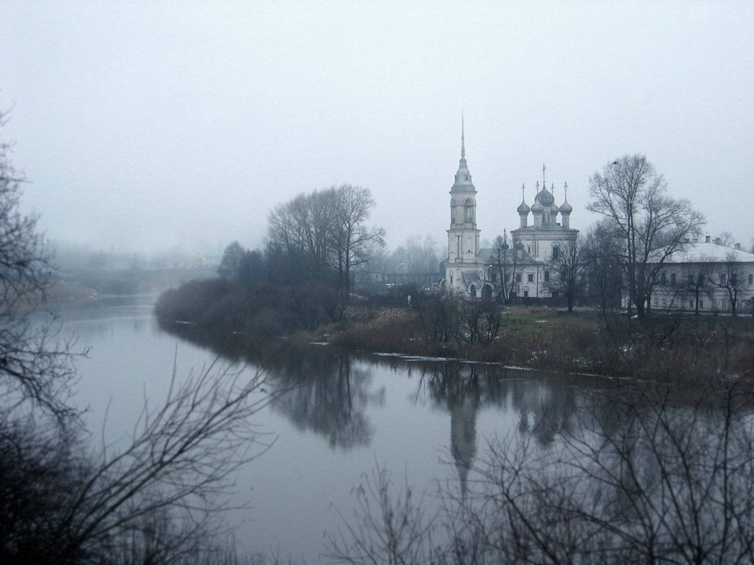 река, церковь, осень, пейзаж, Streptocid