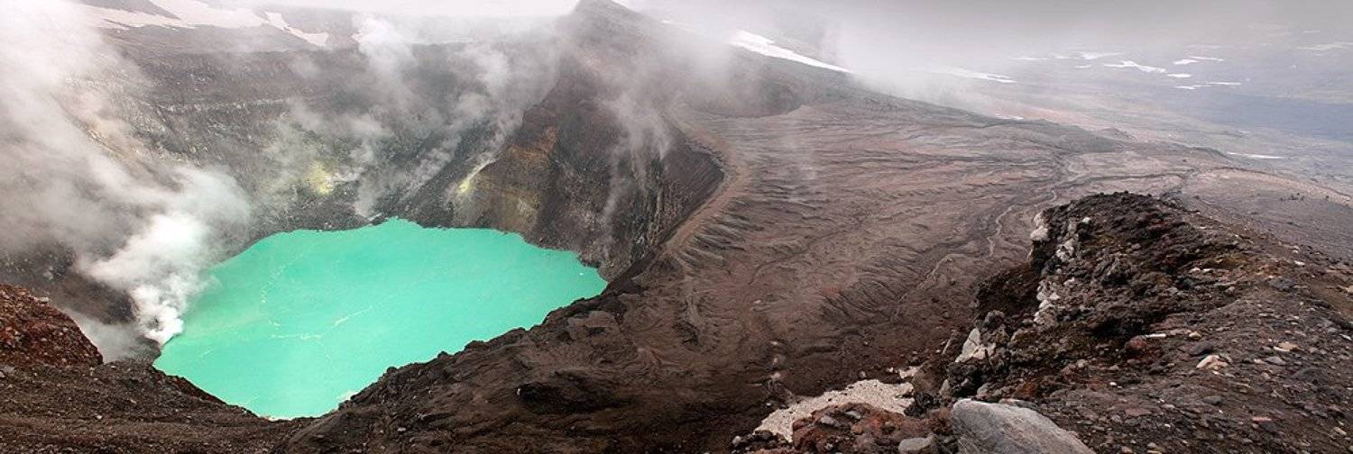 камчатка, вулкан, озеро, горелый, облака, Денис Будьков