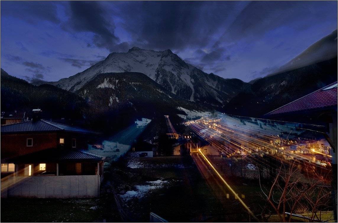 горы, ночь огни посёлок, Boris Bort