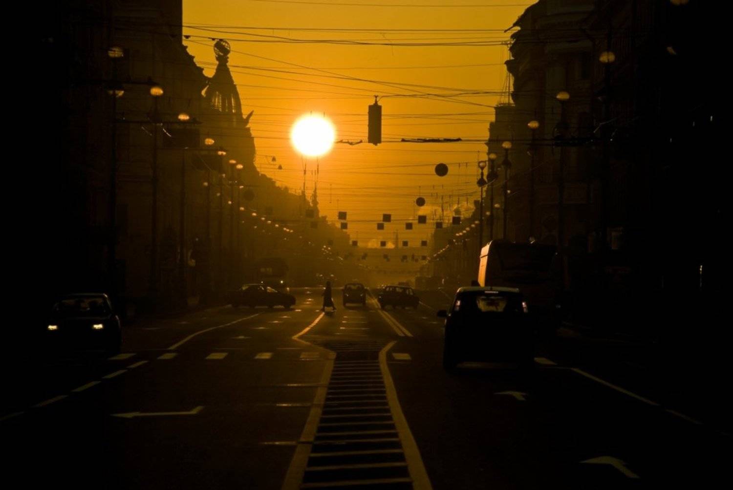город, невский, солнце, восход, оранжевый, золото, ADivanov