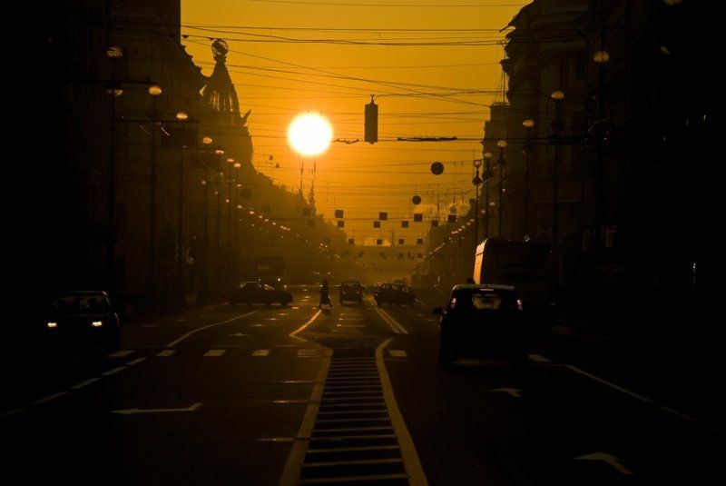 город, невский, солнце, восход, оранжевый, золото Утро большого города фото превью