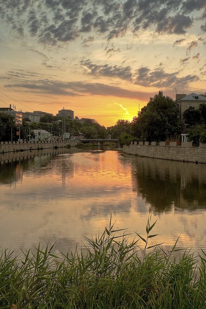 город, солнце, восход, облака, Владимир Костылев