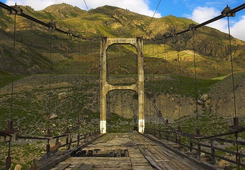 алтай,мост,иня,деревянный,подвесной,первый Мост в историю фото превью