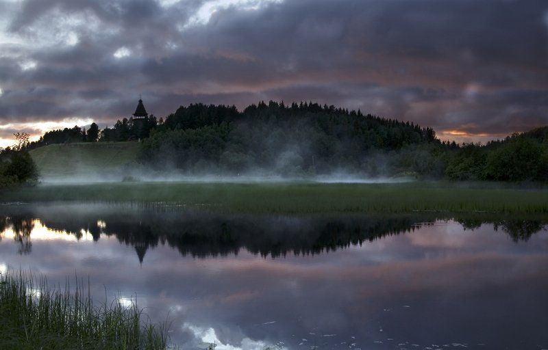 архангельск, малые карелы, ночь, туман, колокольня, река Архангельская ночь фото превью
